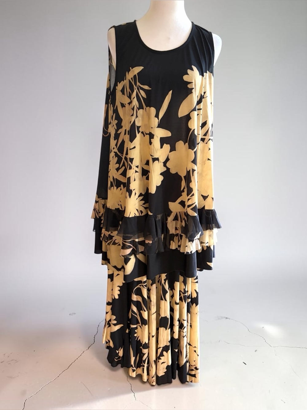 Alembika Gardenia Floral Tunic & Maxi Skirt Set Size 4 Lagenlook